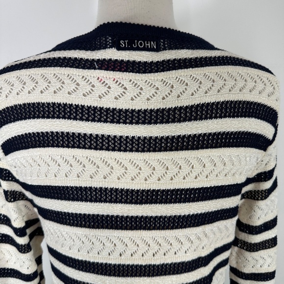 VTG St John Open Knit Sweater Top White Blue Crochet Women's Sz P - Picture 11 of 16
